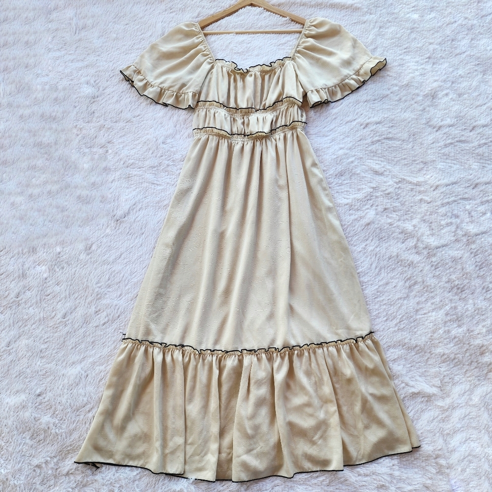Storia Cream‎ and Black Ruffle Maxi Dress